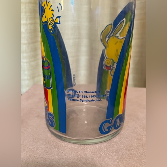 Vintage Peanuts Snoopy and Woodstock Glass Goodies Jar with Colorful Rainbow EUC - Picture 2 of 7